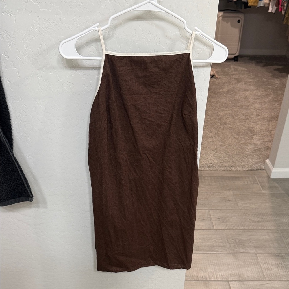 Abercrombie Brown Spaghetti Strap Linen Dress xsmall